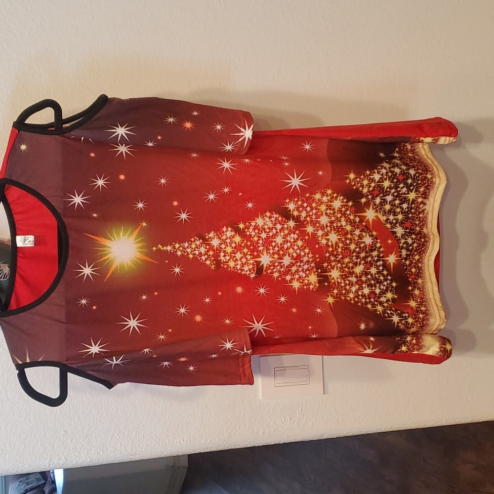 Christmas tree print cold shoulder blouse
